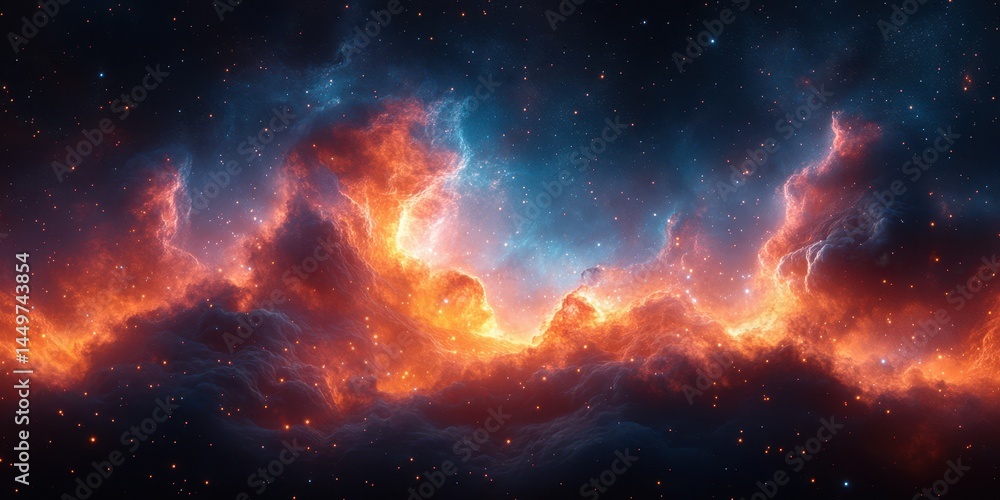Colorful cosmic clouds illuminated by starlight in a vast universe during deep space exploration Colorful cosmic clouds illuminated by starlight in a vast universe during deep space exploration