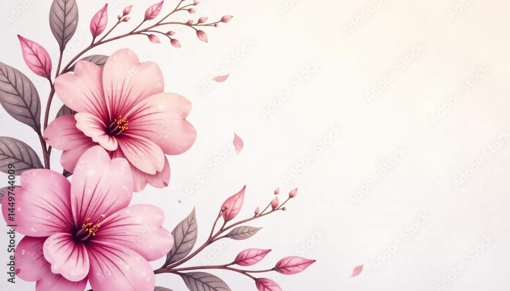 Naklejka premium Delicate watercolor floral motif; soft pastel hues, pattern, dreamy, flowers