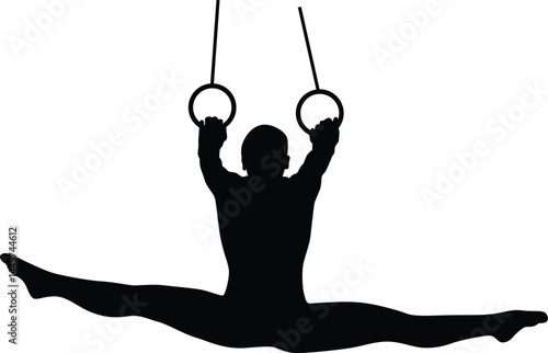 Silhouette of a men hanging on ring. Gymnast silhouette full body illustration