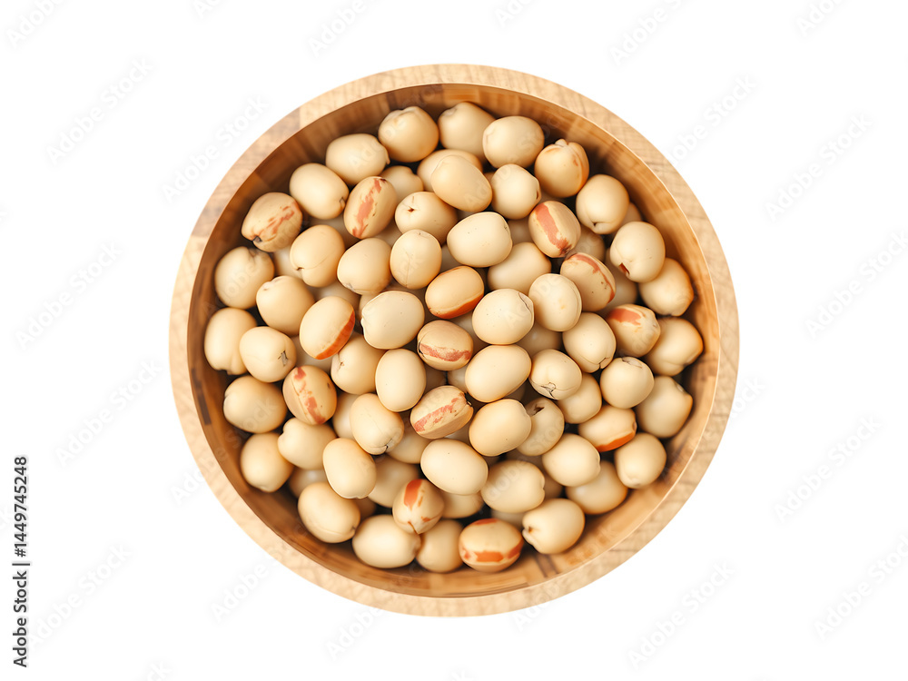 Top View of a Wooden Bowl Filled with Raw Locust Beans on a transparent background Top View of a Wooden Bowl Filled with Raw Locust Beans on a transparent background