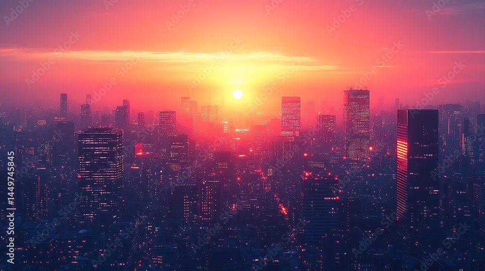 Fototapeta premium Metropolitan sunrise over urban cityscape skyline