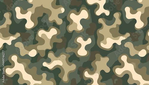Obraz na płótnie Seamless military camouflage pattern. Army camo texture, background for seamless wallpaper. Green, brown, beige, tan colors. Camo background design for textile, clothing, uniform. Ideal for hunting, w salonie