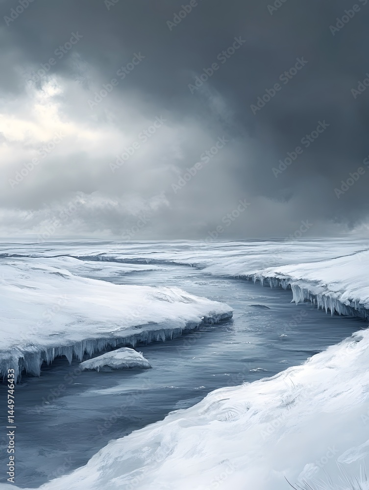 Obraz premium Spectacular Icy Arctic Landscape: Winter Tranquility in a Remote, Frozen Wilderness