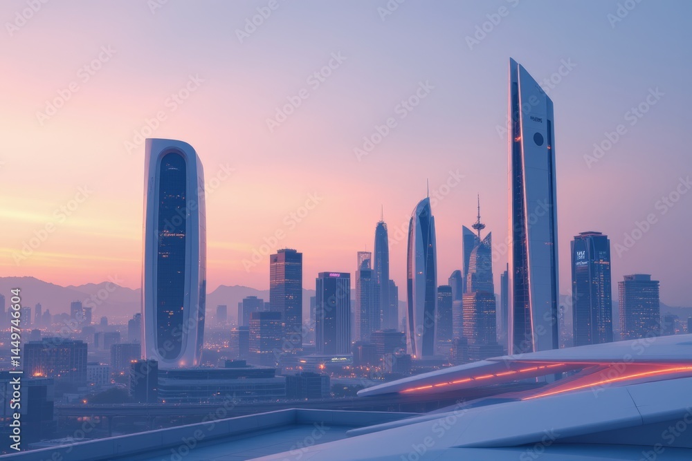 Obraz premium Futuristic Cityscape at Sunset