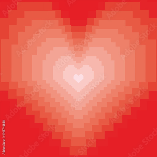 Pixelated heart shape vector in red gradient, symbolizing love and warmth in retro 8-bit style. Perfect for Valentine's Day, digital art, or romantic-themed designs. Pixel heart vector.