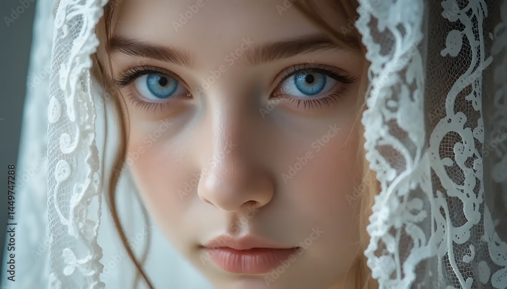 Fototapeta premium Woman with Blue Eyes and Lace Veil
