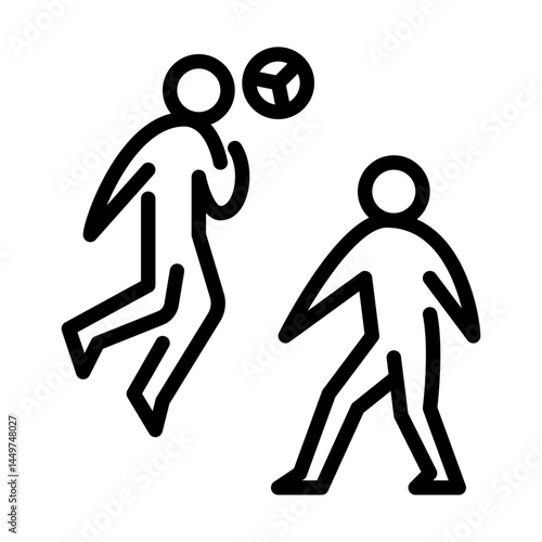 Heading in football outline icon. figure stick play football line art illustration.