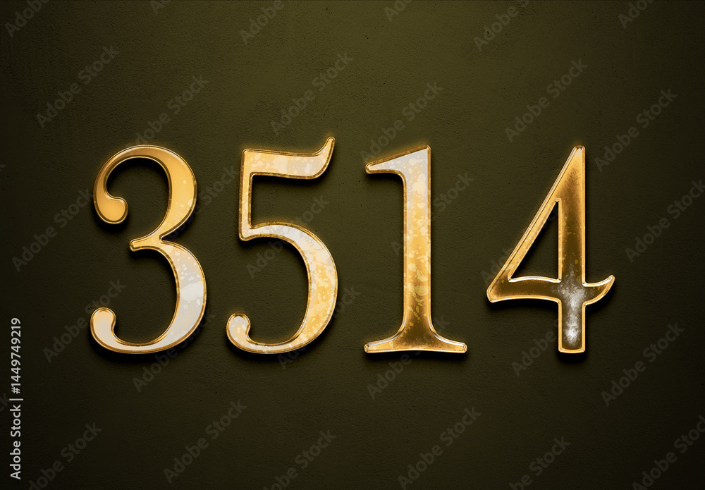Old gold effect of 3514 number with 3D glossy style Mockup. Old gold effect of 3514 number with 3D glossy style Mockup.