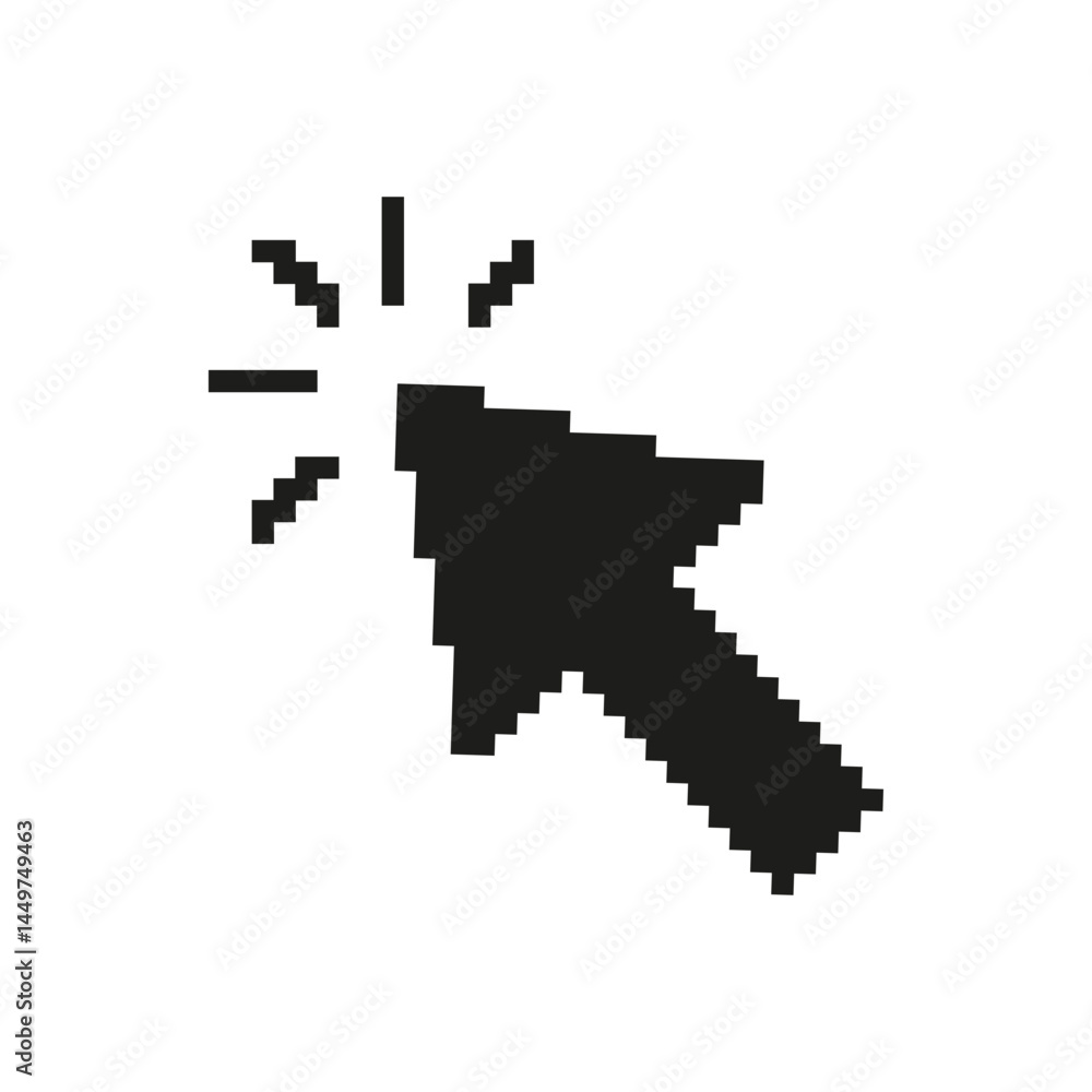 Fototapeta premium Pixelated Mouse Cursor Click Icon. Digital Interaction And User Interface Navigation Symbol. Online Engagement And Web Browsing. Isolated Vector Illustration