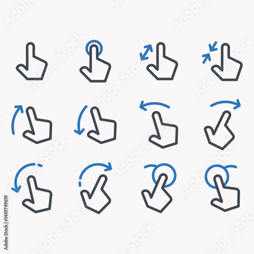 Touch Gesture Icons Pack – 12 Hand Interaction UI Symbols