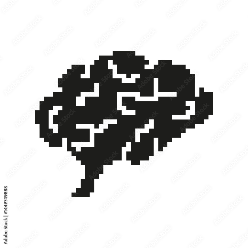 Fototapeta premium Pixelated Brain Icon. Cognitive Function, Intelligence, And Mental Health Symbol. Neuroscience And Psychology Representation. Isolated Vector Illustration