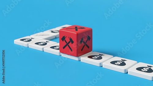 Labor Dispute Impacting Wealth Management And Financial Growth Investment Obstacles Red Cube Disruption Between Dollar Symbols Business Risks And Economic Challenge