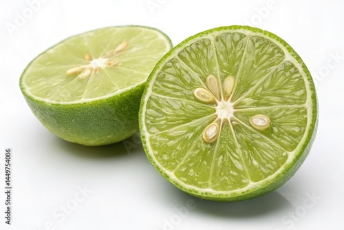 Fresh Lime Halves on Clean White Background Ready for Use Generative AI