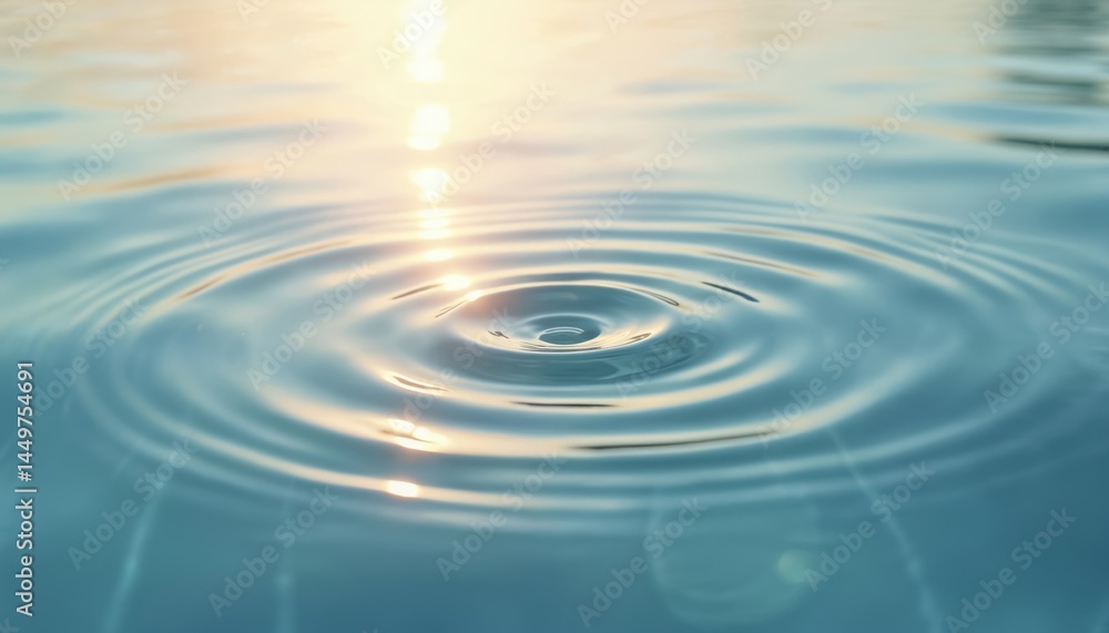 Serene water surface reflecting sunlight creating beautiful ripples. Calm atmosphere, evoking relaxation, tranquility. Abstract liquid texture with gentle movement. Ideal background for meditation,