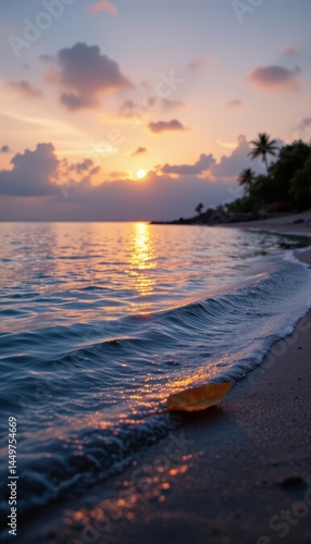 Serene Beach Sunset with Gentle Waves