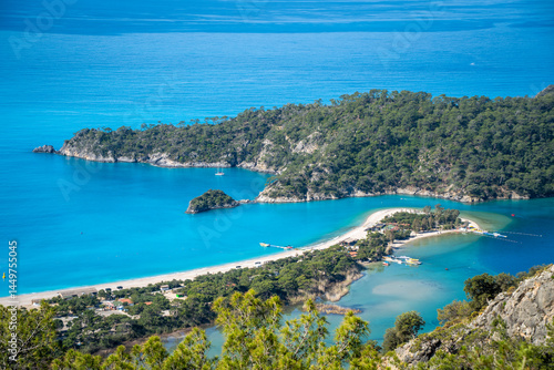 The Oludeniz Beach view from hill in Fethiye Town of Turkey