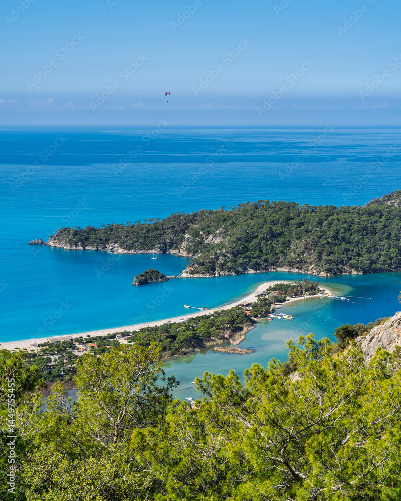 The Oludeniz Beach view from hill in Fethiye Town of Turkey