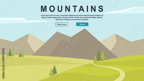 Mountains travel advertising background. Summer landscape of nature, mountains and forest banner