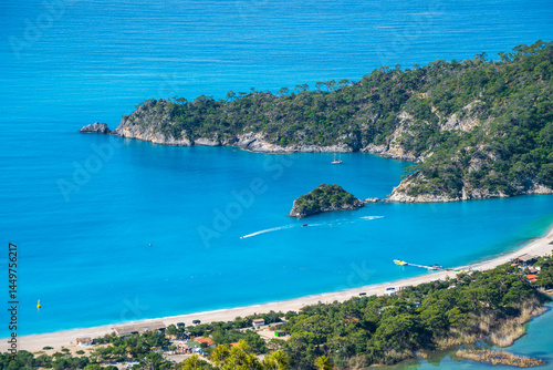 Obraz na płótnie The Oludeniz Beach view from hill in Fethiye Town of Turkey w salonie
