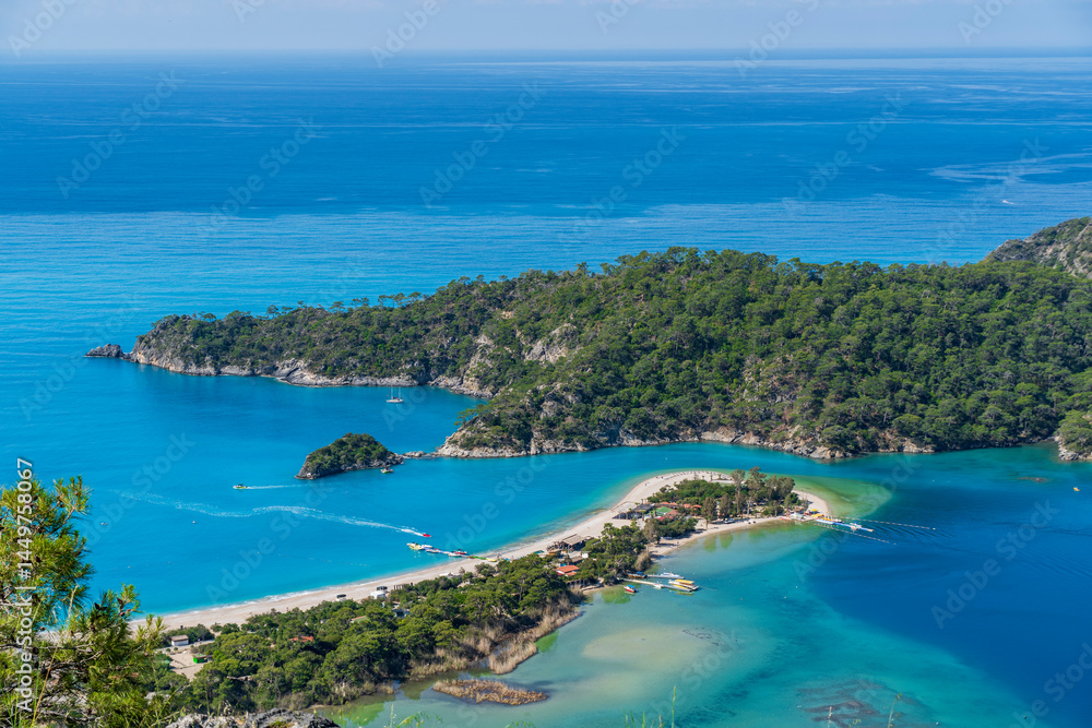 The Oludeniz Beach view from hill in Fethiye Town of Turkey