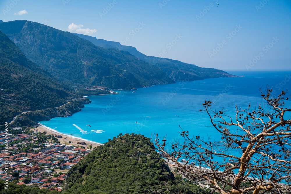 The Oludeniz Beach view from hill in Fethiye Town of Turkey