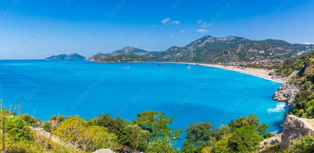 The Oludeniz Beach view from hill in Fethiye Town of Turkey