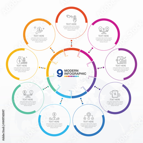 Basic infographic with 9 steps, process or options.