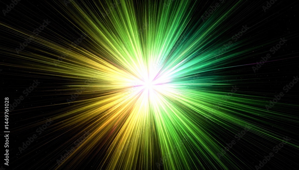 Bright Green Yellow Light Explosion in Dark Space Background Bright Green Yellow Light Explosion in Dark Space Background