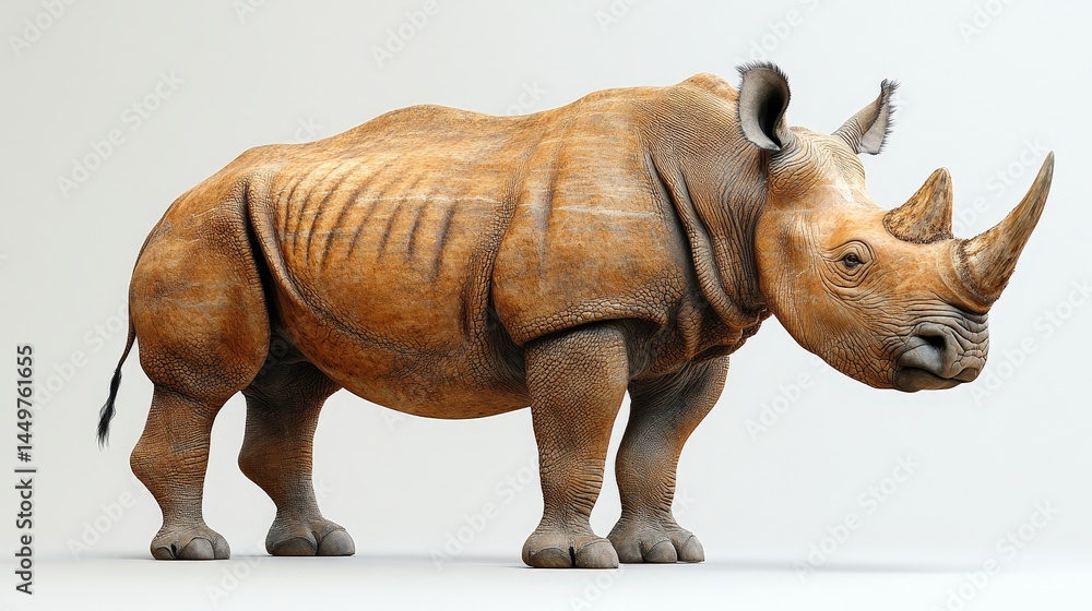 Fototapeta premium A side view of a large, light brown rhinoceros.