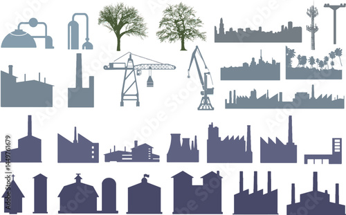 set of building architectural silhouette vector illustration series