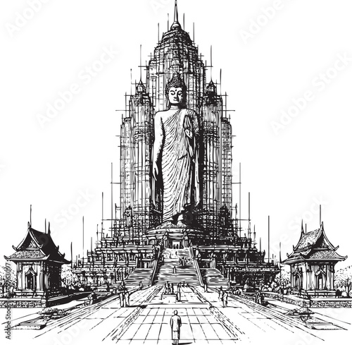 Architectural sketch of the exterior of Buddha statue