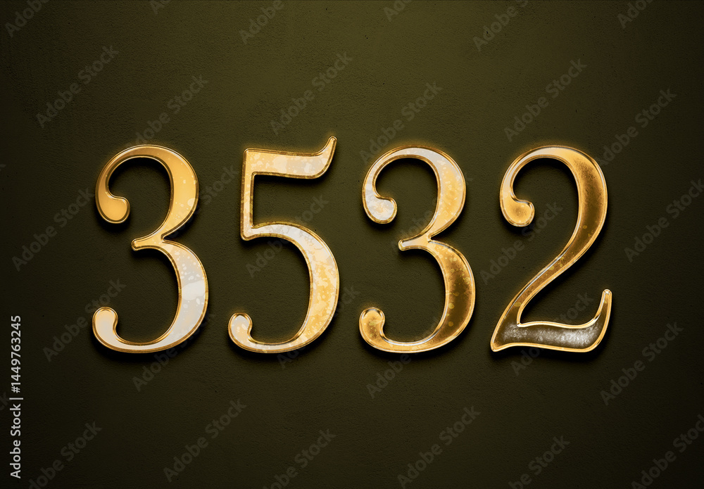 Old gold effect of 3532 number with 3D glossy style Mockup. Old gold effect of 3532 number with 3D glossy style Mockup.