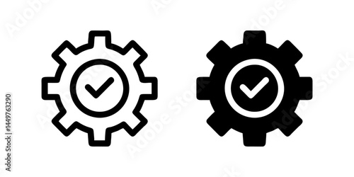 A minimalist vector icon set featuring gear tick symbols, perfect for technology and success designs.