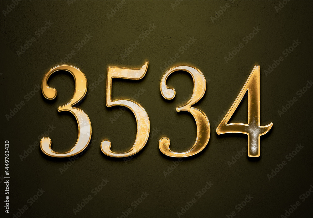 Old gold effect of 3534 number with 3D glossy style Mockup. Old gold effect of 3534 number with 3D glossy style Mockup.