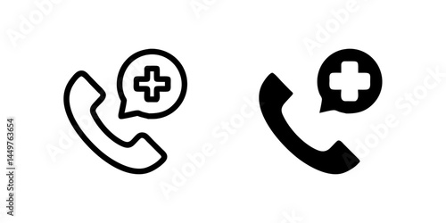 A minimalist vector icon set showcasing healthcare hotline symbols, perfect for medical and support designs.