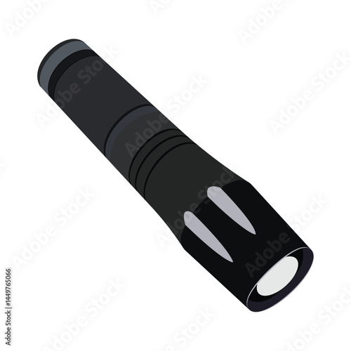 Black flashlight with silver details illustration on white background