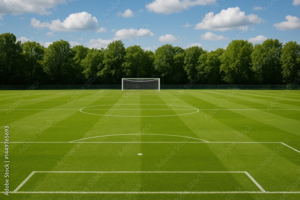 Obraz premium Pristine soccer field under sky