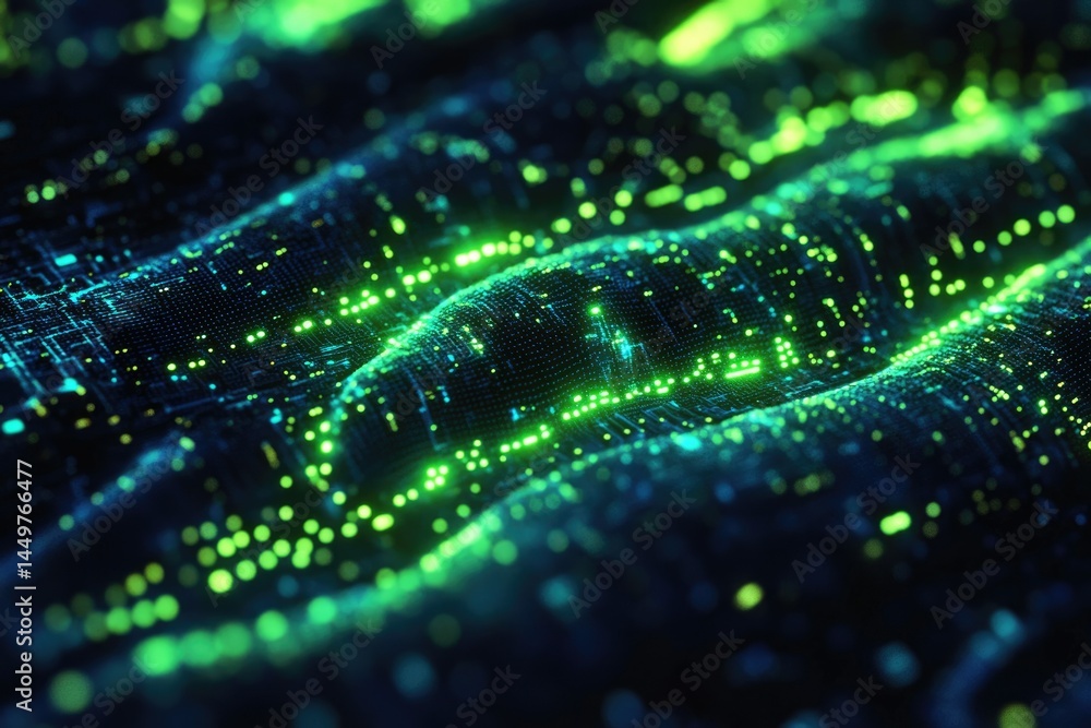Abstract digital wave of glowing particles, representing data flow and network connectivity. Abstract digital wave of glowing particles, representing data flow and network connectivity.