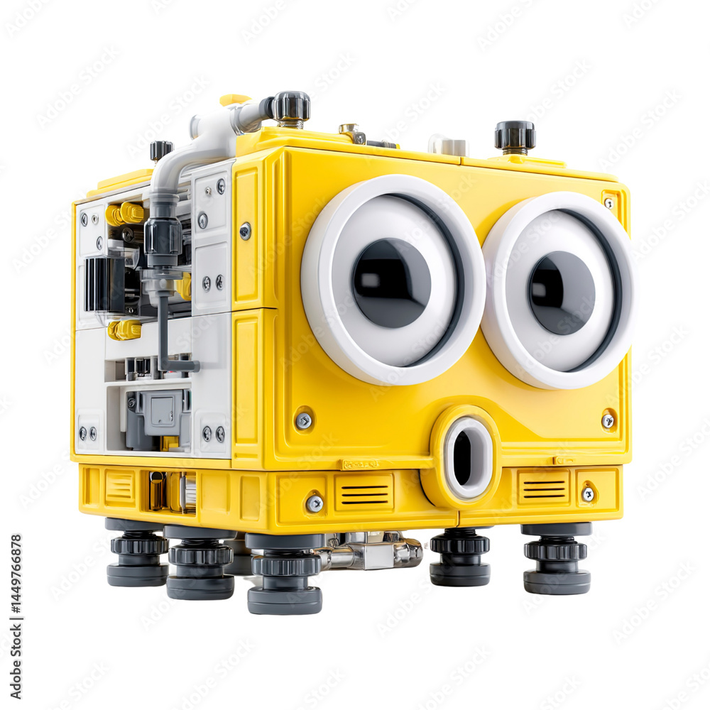 Fototapeta premium Cheerful Yellow Robot with Big Eyes - 3D Render