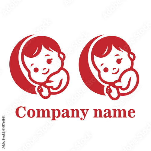 A cheerful, round-faced baby with a tiny curl of hair and a wide smile, drawn in a cartoon style. The simplicity of the lines makes it ideal for baby food, toys, or clothing brands looking to express 