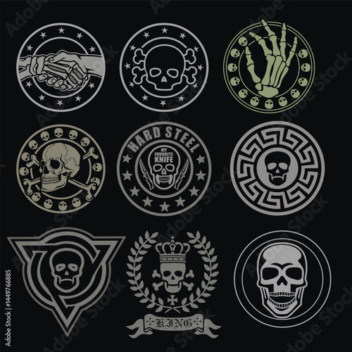 set, military sign with skull, grunge vintage design t shirts