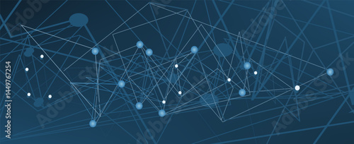 An abstract vector illustrating interconnected nodes and lines forming a complex digital network. The deep blue background enhances the futuristic and technological theme, making it ideal for AI conce