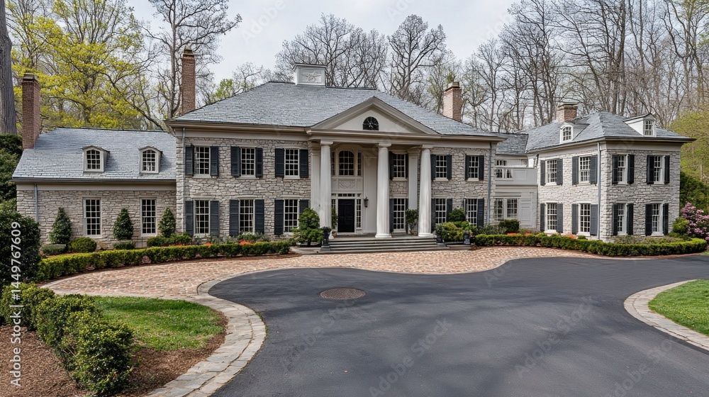 Fototapeta premium Elegant, stately residence nestled within verdant surroundings.
