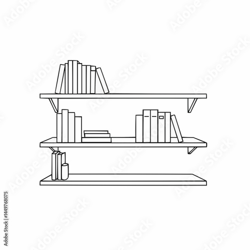 Outlined shelves with books stacked