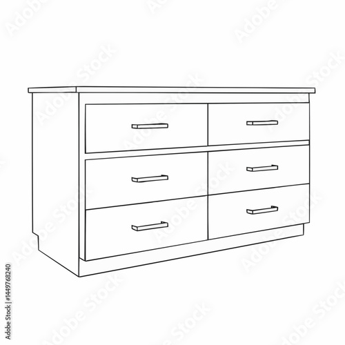 Minimalist line art depiction of a modern dresser with sleek design elements