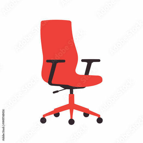 Graphic of the red seat of a chair with black armrests on a white background