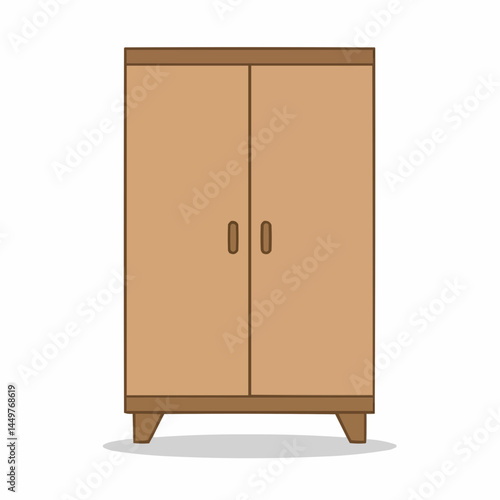Cartoon illustration featuring a tan wooden cabinet with two doors, minimalistic style