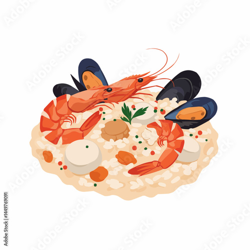 Seafood risotto with shrimp and mussels
