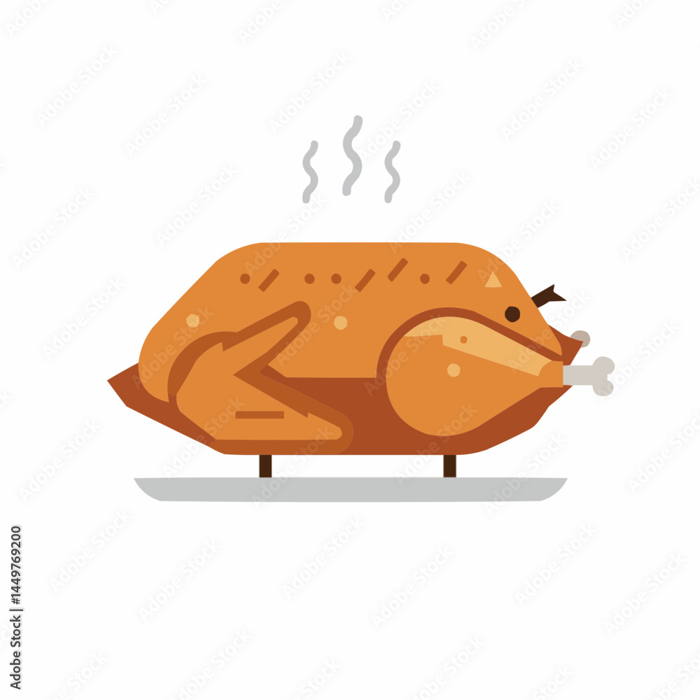 Cartoon illustration of a golden brown roast with rising steam on white Cartoon illustration of a golden brown roast with rising steam on white