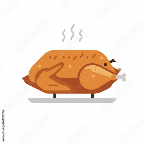 Cartoon illustration of a golden brown roast with rising steam on white